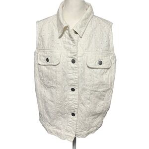 Vtg 90s L.A. Blues‎ XL Vest White Eyelet Embroidered Sleeveless Denim Jacket